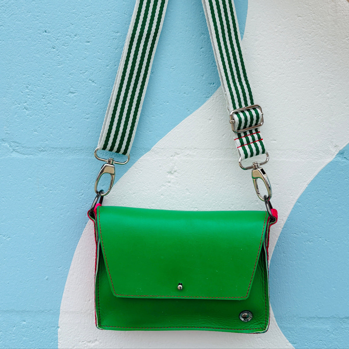 ALLY Mini - 4 in 1 Leather Bag - Apple Green/Pink Stripe