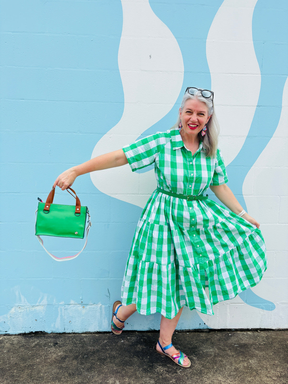 Little Sister Zipper Leather Tote - Apple Green/Teal