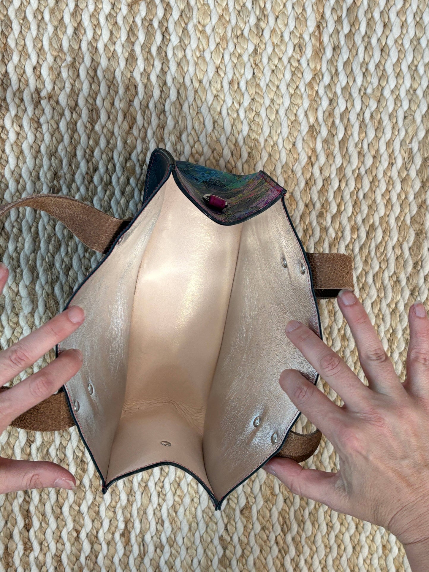 Black Micro Leather Tote - Flower motifs