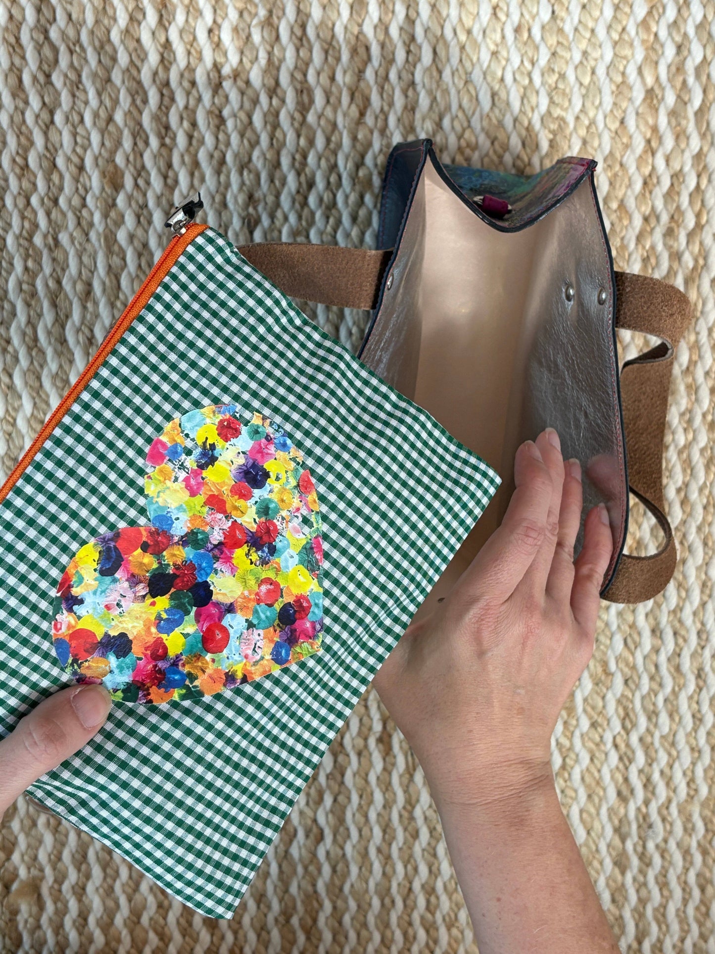 Black Micro Leather Tote - Flower motifs