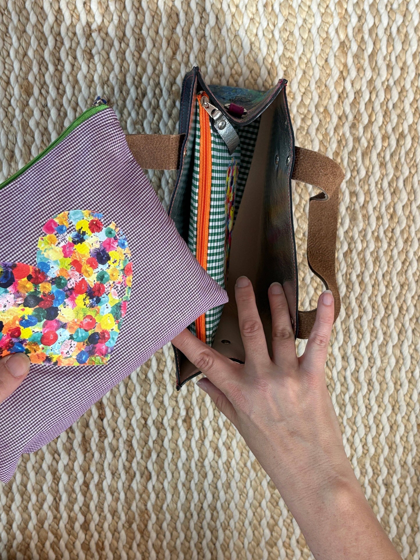 Black Micro Leather Tote - Flower motifs