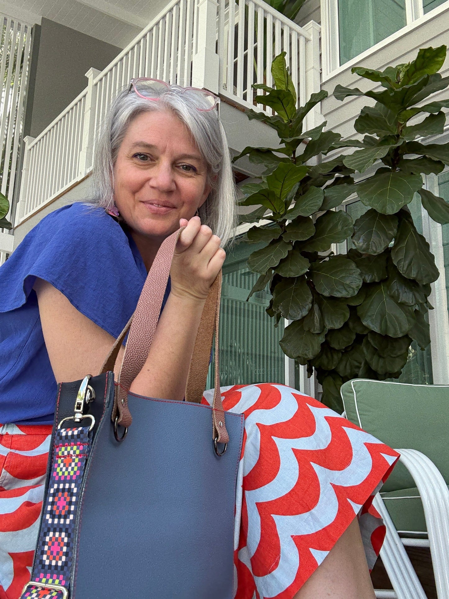 The Everyday Leather Tote - Crochet Light Blue