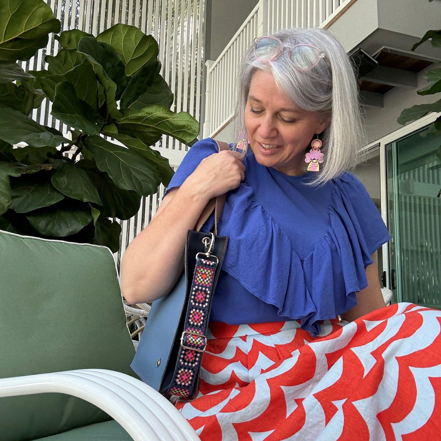 The Everyday Leather Tote - Crochet Light Blue