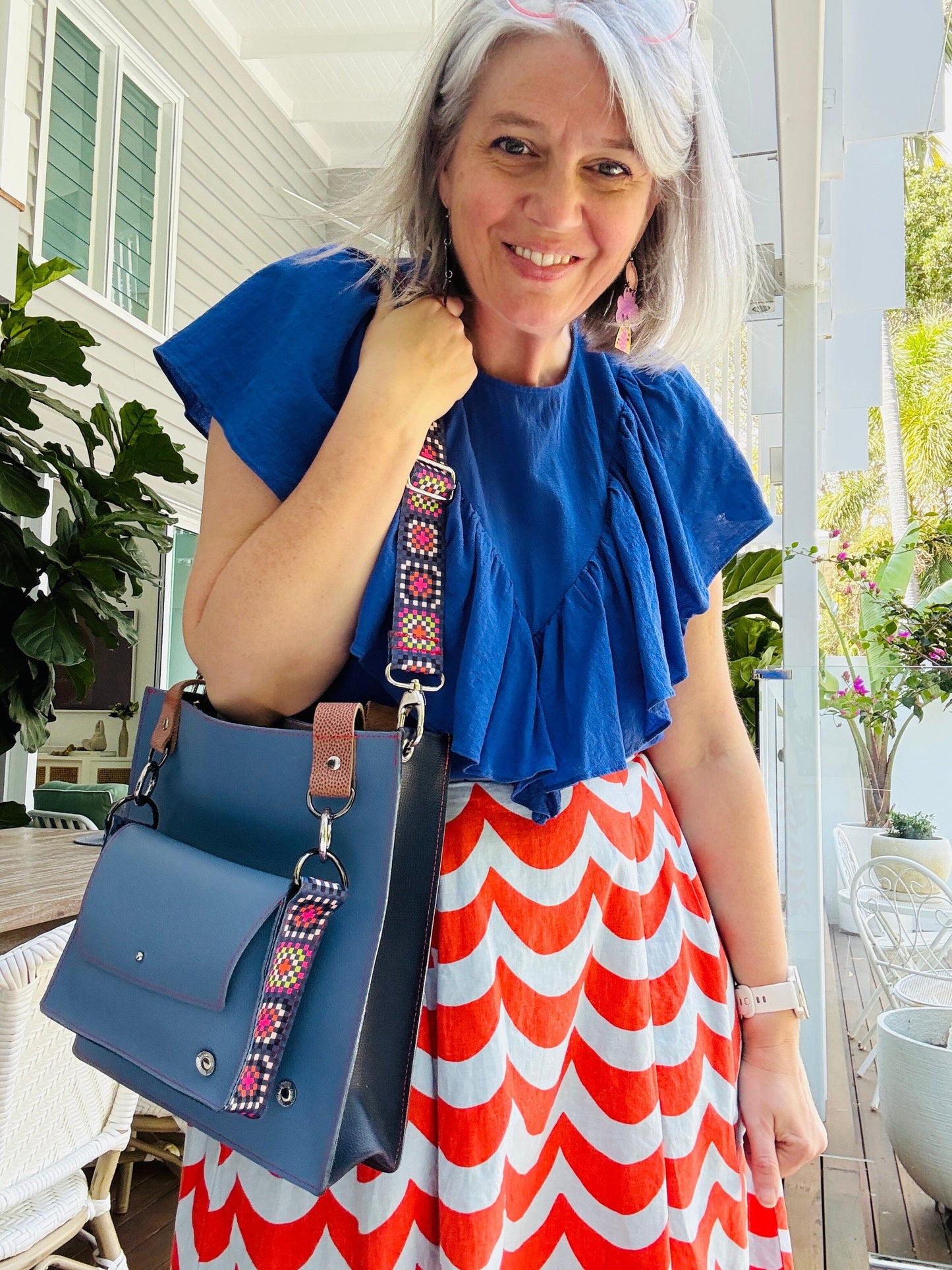 The Everyday Leather Tote - Crochet Light Blue