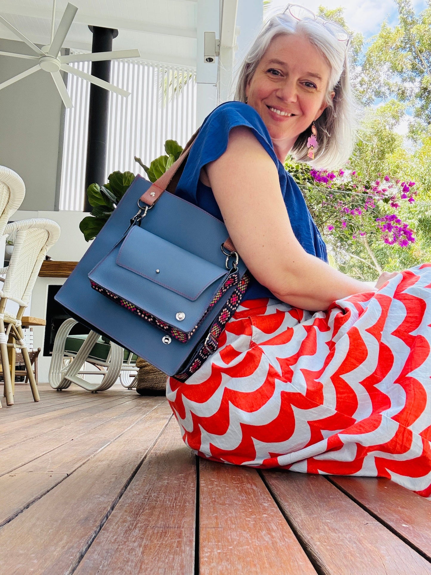ALLY Mini - 4 in 1 Leather Bag - Crochet Light Blue