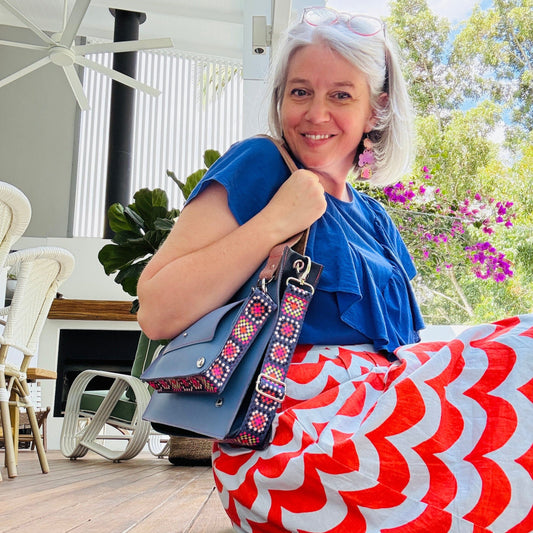 The Everyday Leather Tote - Crochet Light Blue