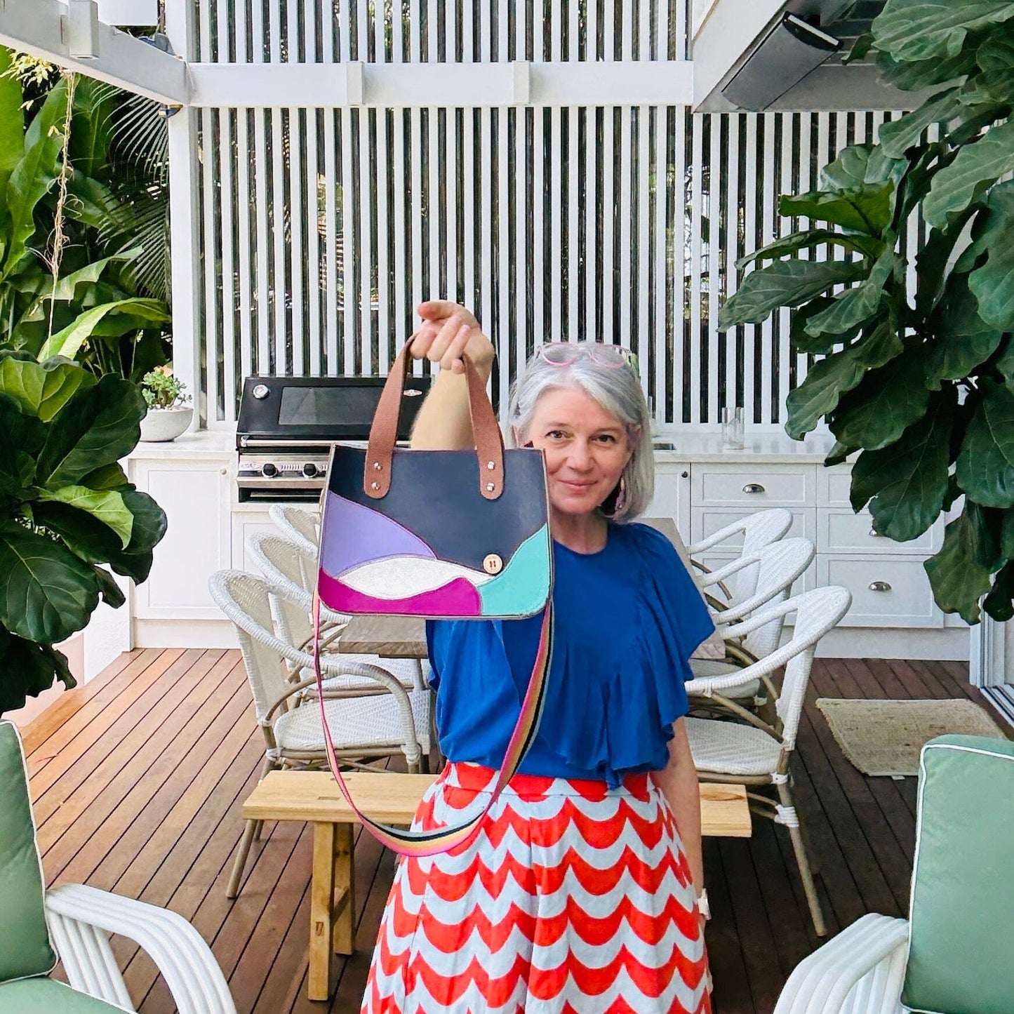 Artist Palette Leather Micro Tote Set - Midnight Navy/Floral