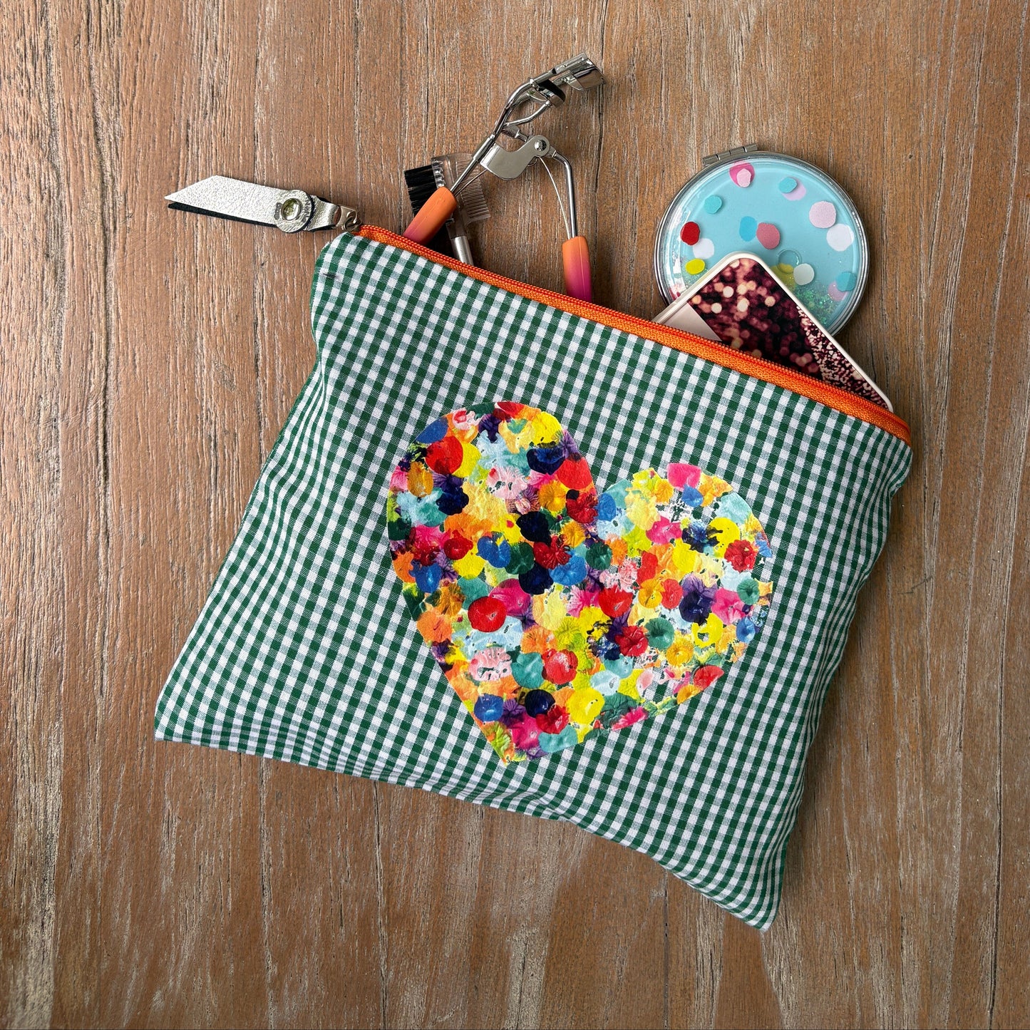 Lilac Gingham Heart - Zippy Pouch