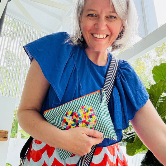 Green/Orange Gingham Heart - Zippy Pouch