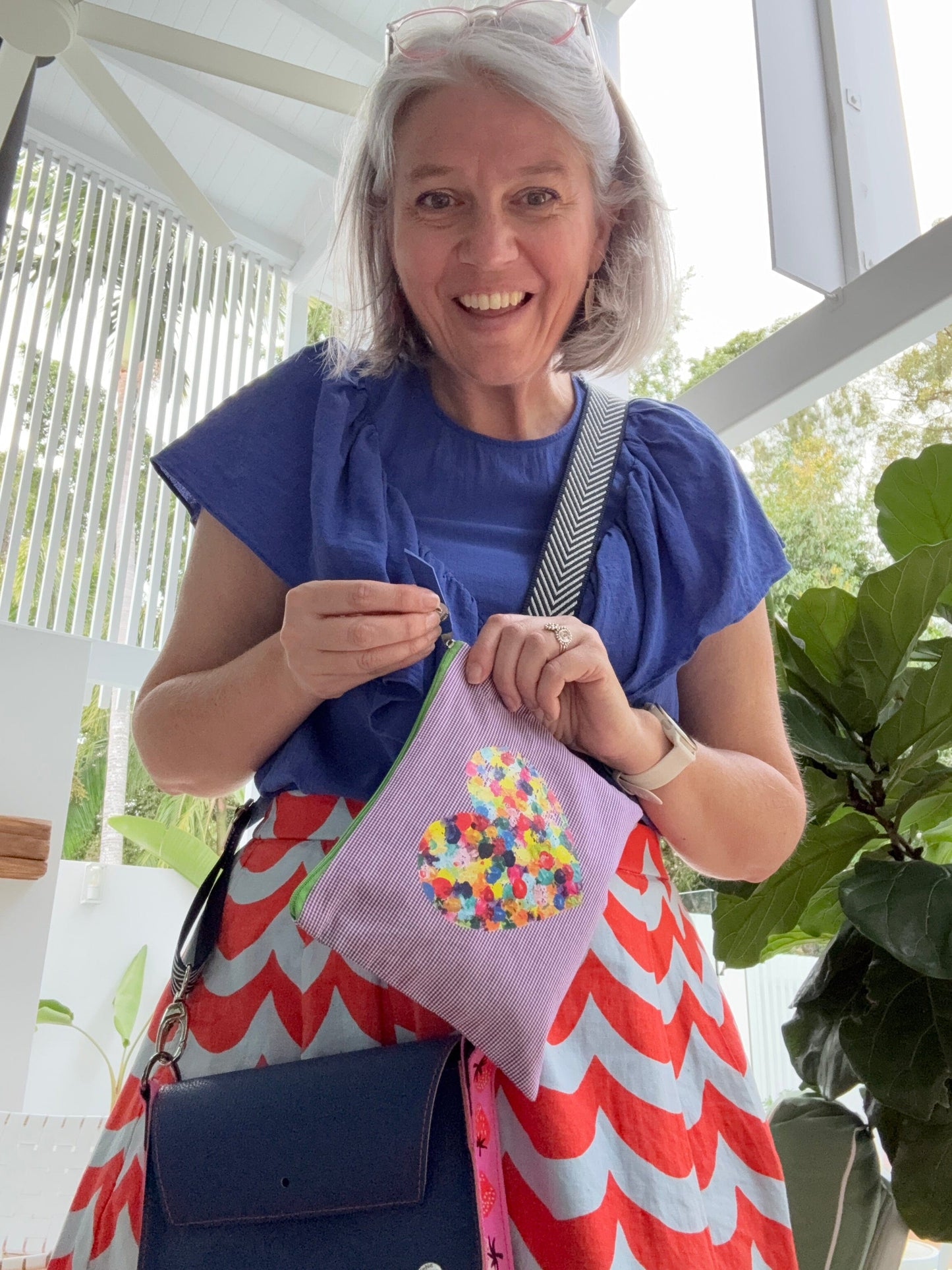 Lilac Gingham Heart - Zippy Pouch