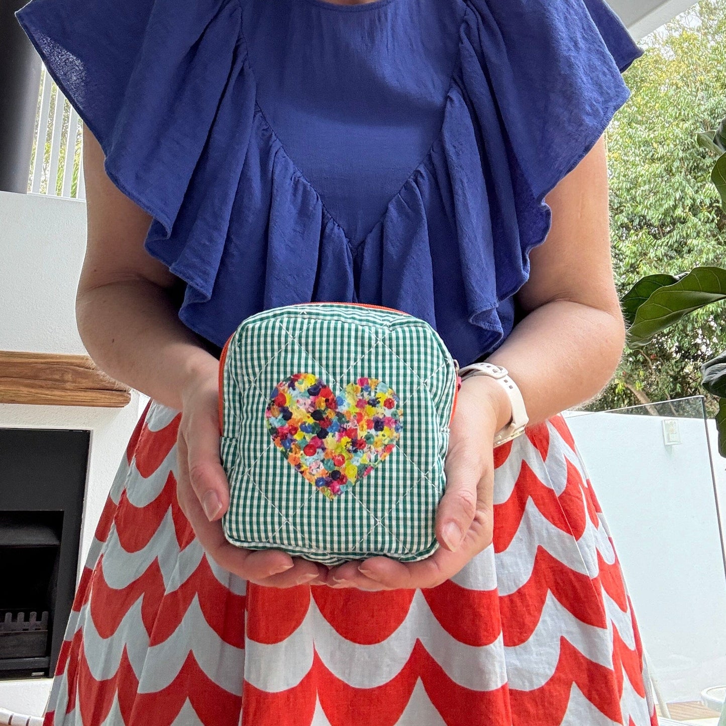 Green Gingham Heart - Zippy Pouch
