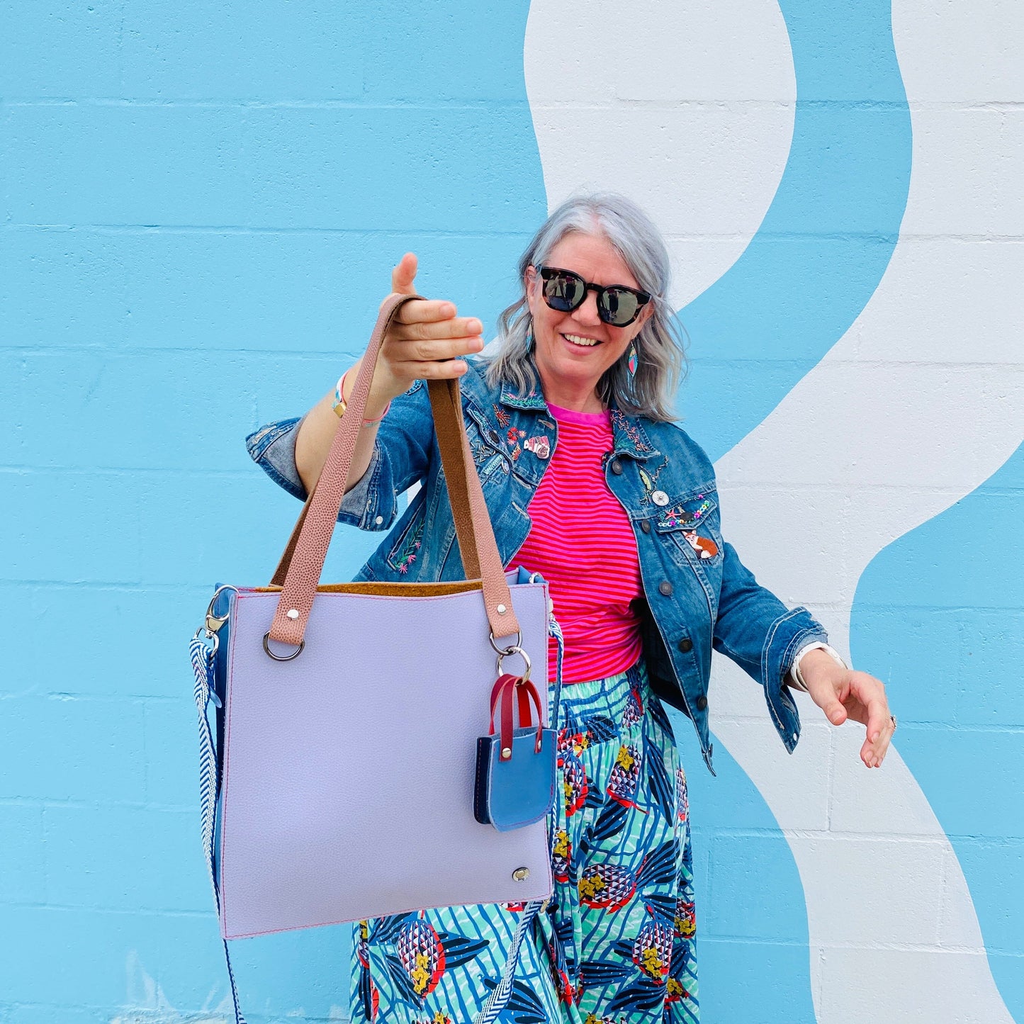 The Everyday Leather Tote & Crossbody Lavender/Blue