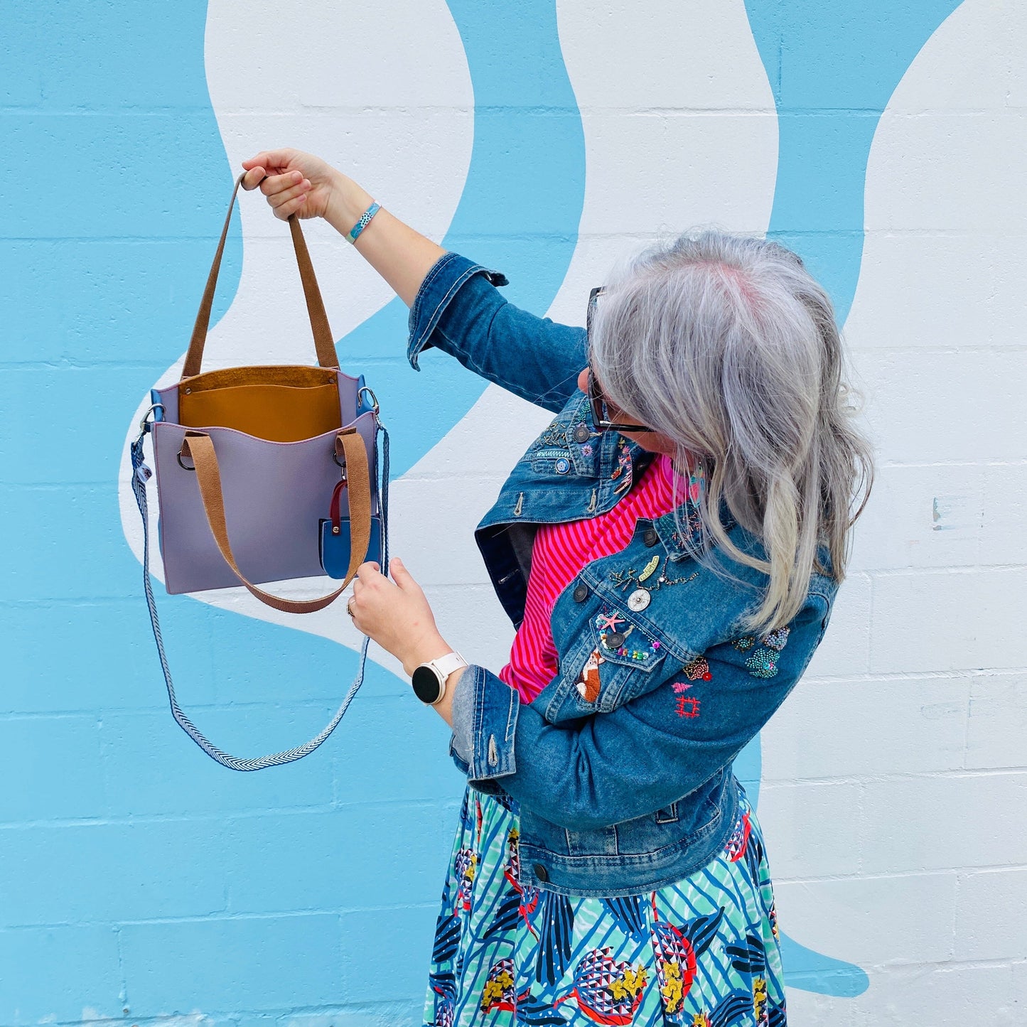 The Everyday Leather Tote & Crossbody Lavender/Blue