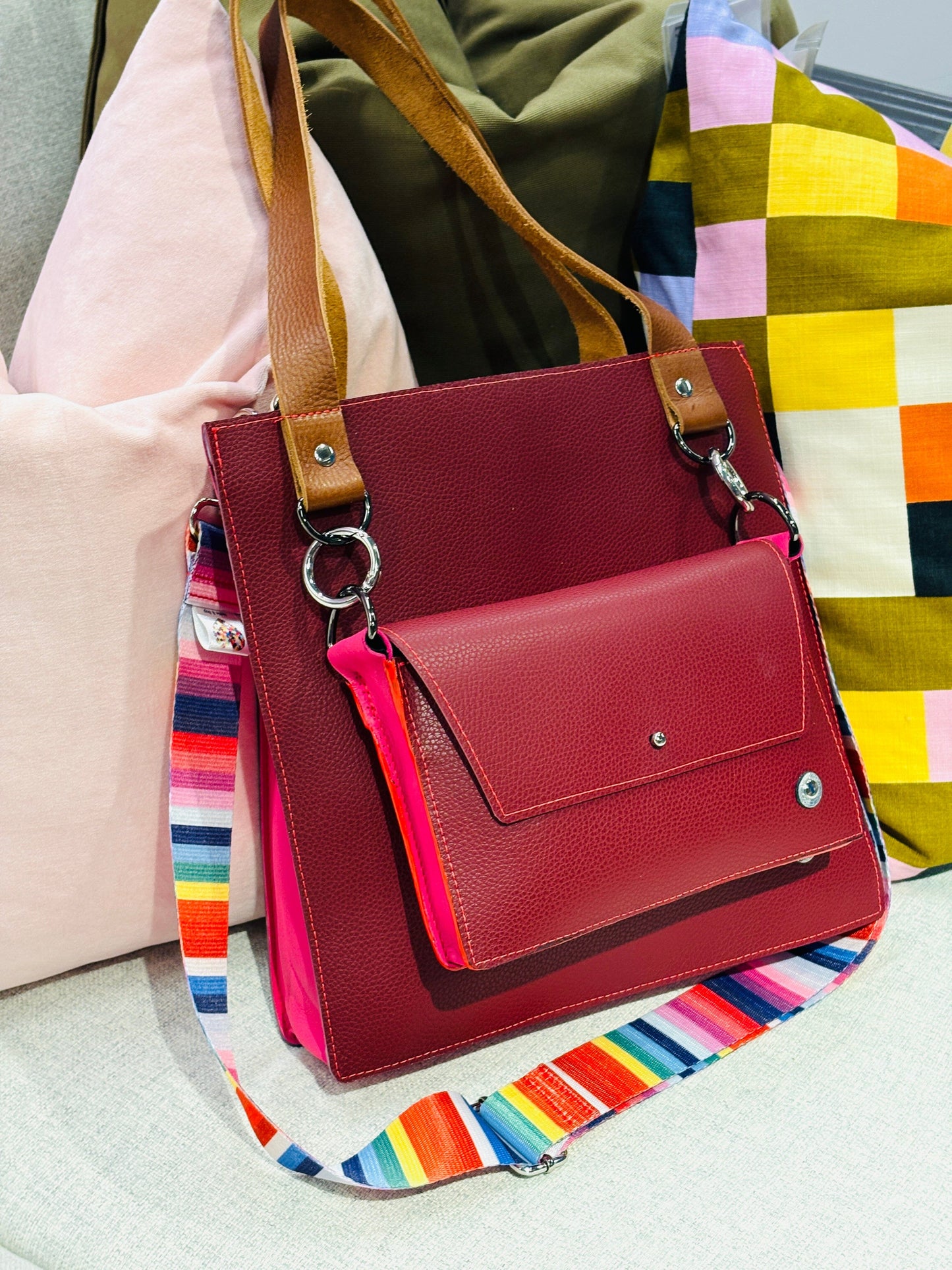 ALLY Mini - 4 in 1 Leather Bag - Wine/Pink