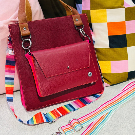 The Everyday Leather Tote - Wine/Pink