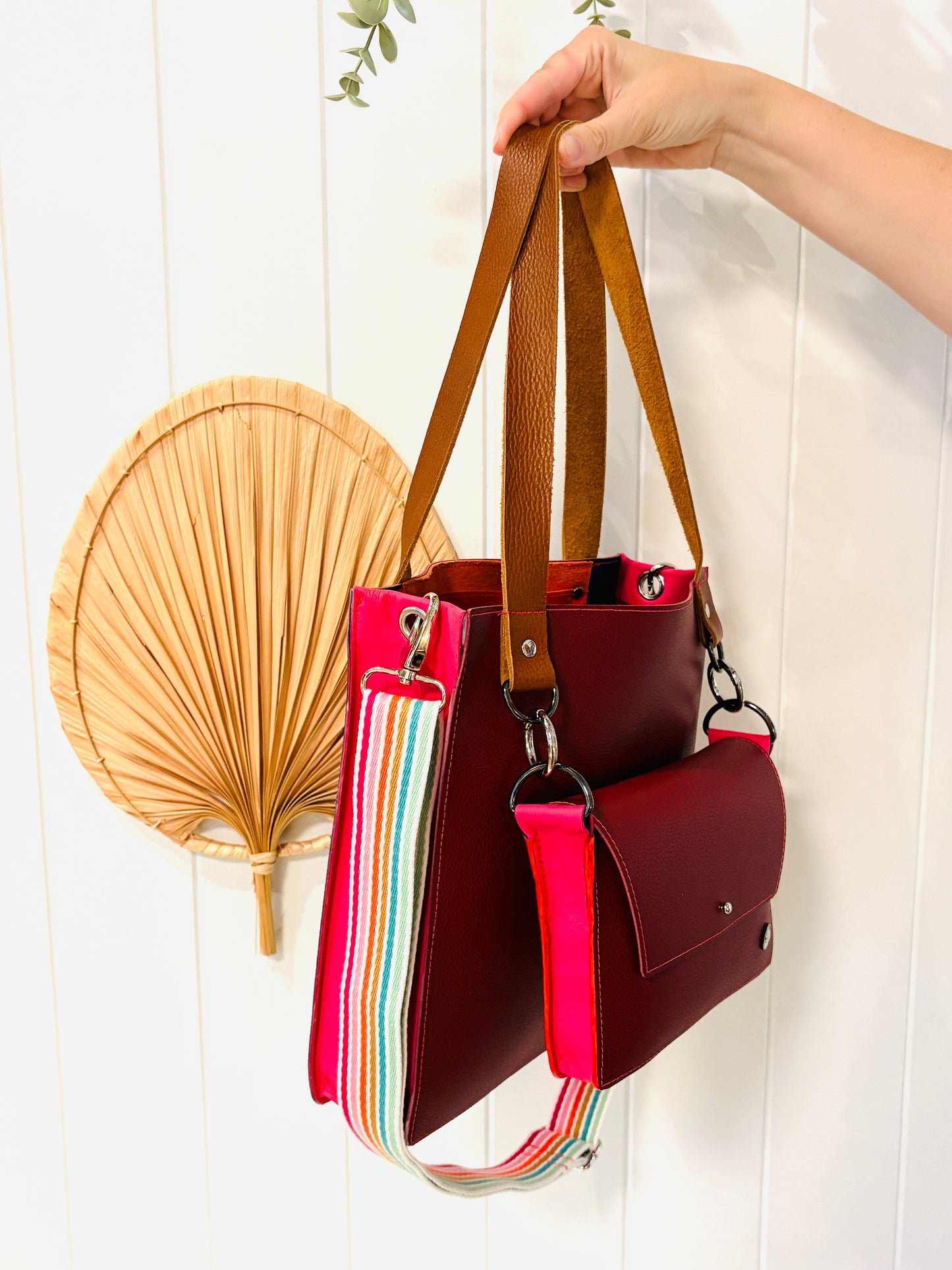 ALLY Mini - 4 in 1 Leather Bag - Wine/Pink