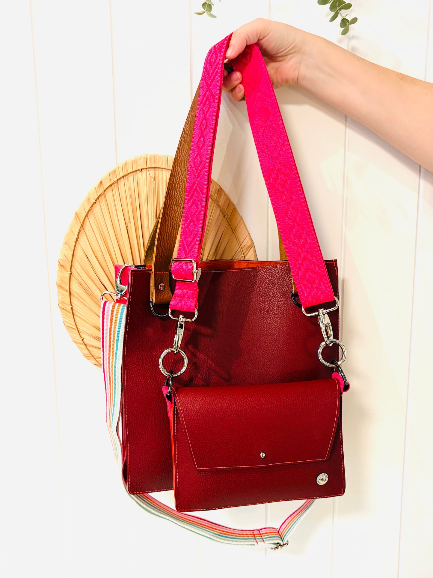 The Everyday Leather Tote - Wine/Pink