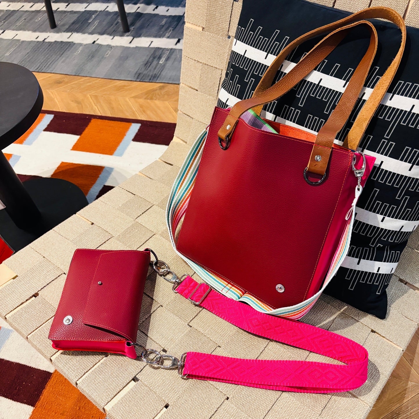 ALLY Mini - 4 in 1 Leather Bag - Wine/Pink