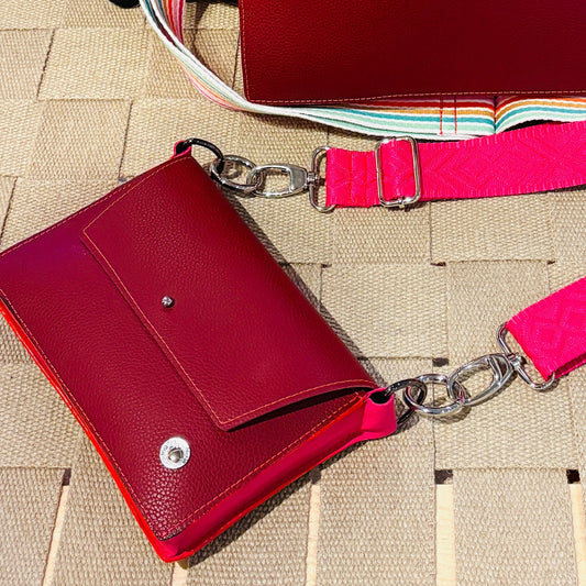 ALLY Mini - 4 in 1 Leather Bag - Wine/Pink