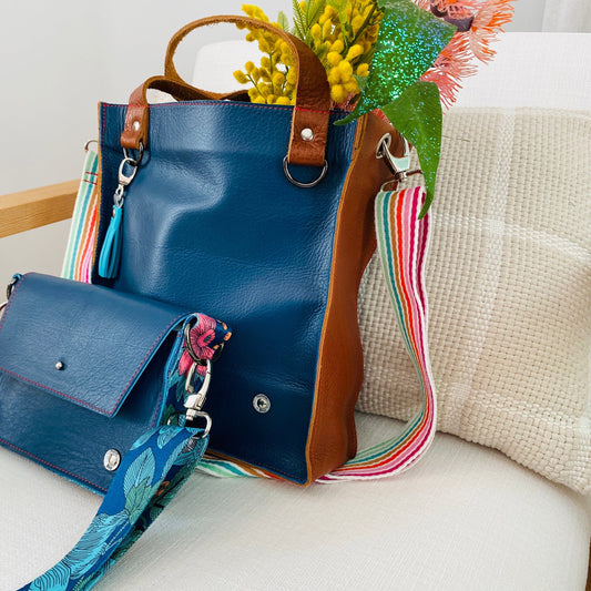 The Everyday Leather Tote Navy/Tan