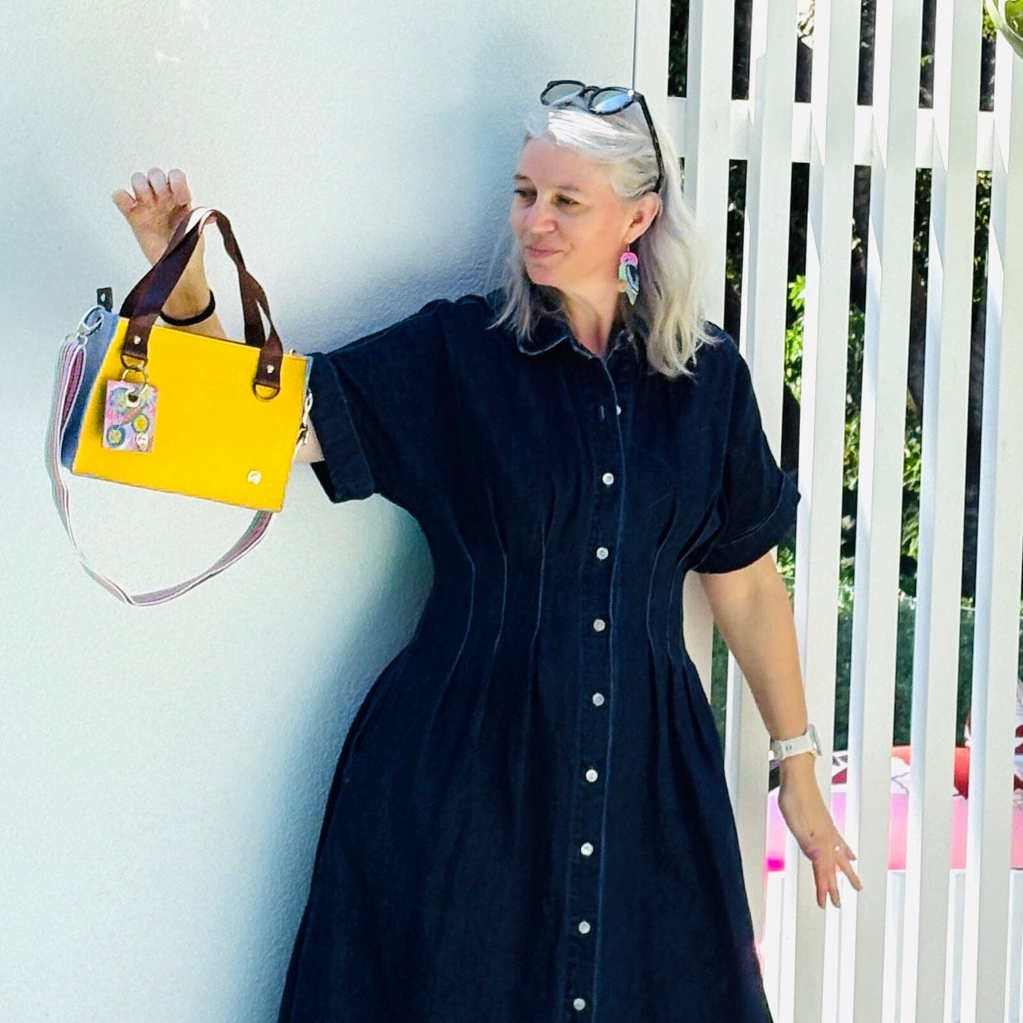 Little Sister Zipper Leather Tote - Yellow/Lilac