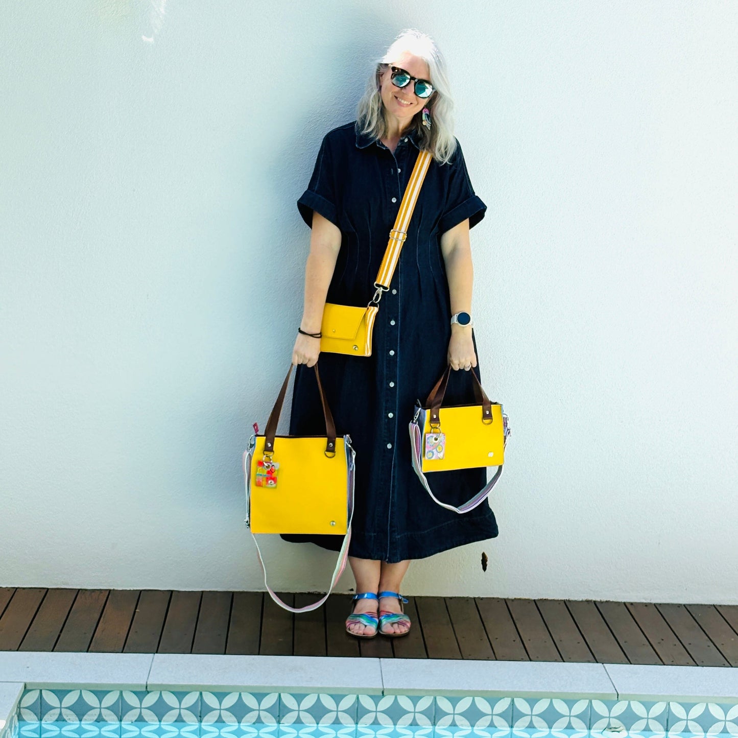 ALLY Mini - 4 in 1 Leather Bag - Yellow Stripe
