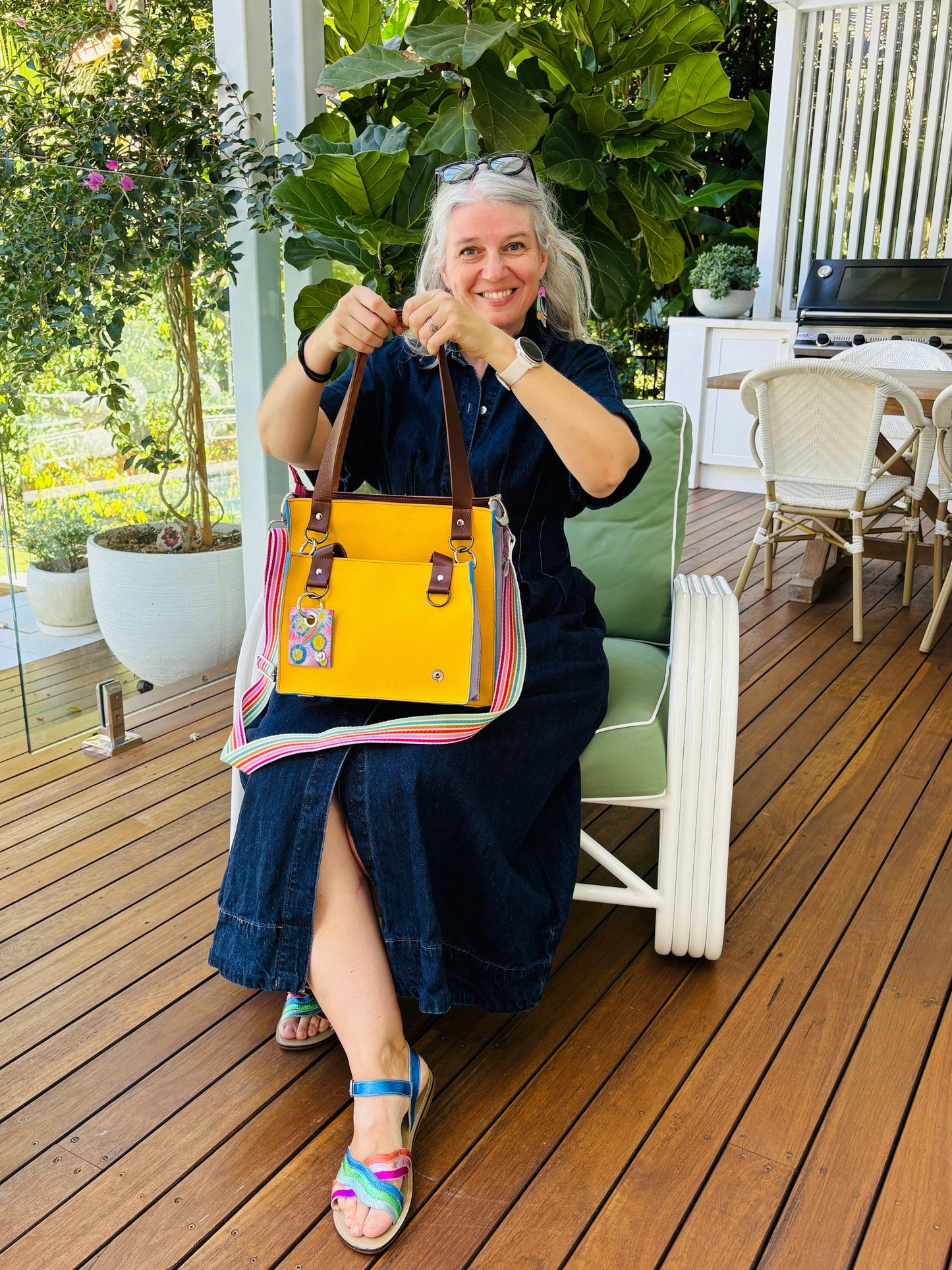 Little Sister Zipper Leather Tote - Yellow/Lilac
