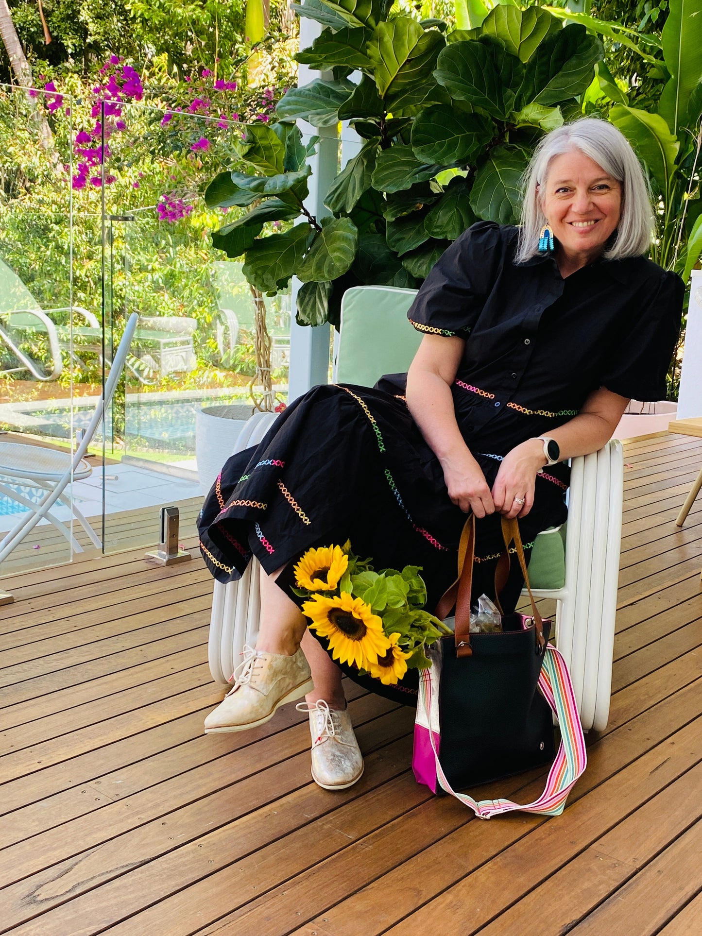 The Everyday Leather Tote - Pebble Black/Pink Patchwork