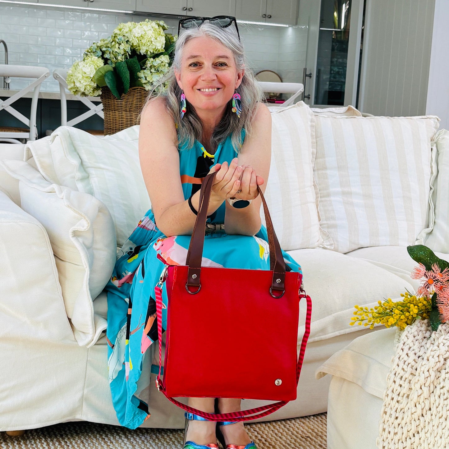 The Everyday Zipper Leather Tote - Red/Pink