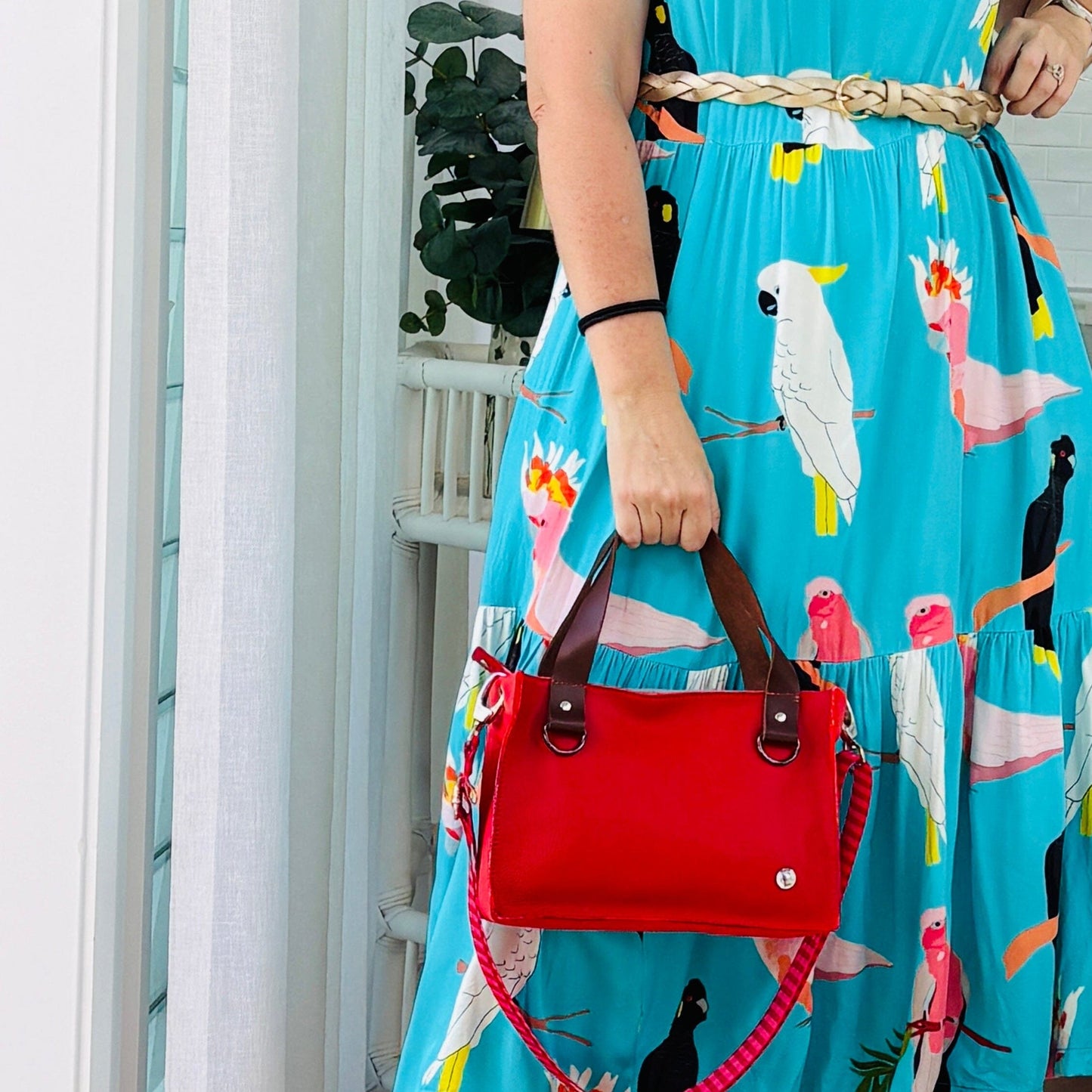 Little Sister Zipper Leather Tote - Red