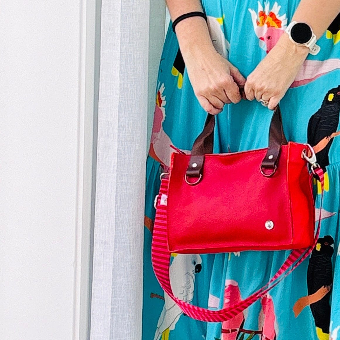 Little Sister Zipper Leather Tote - Red