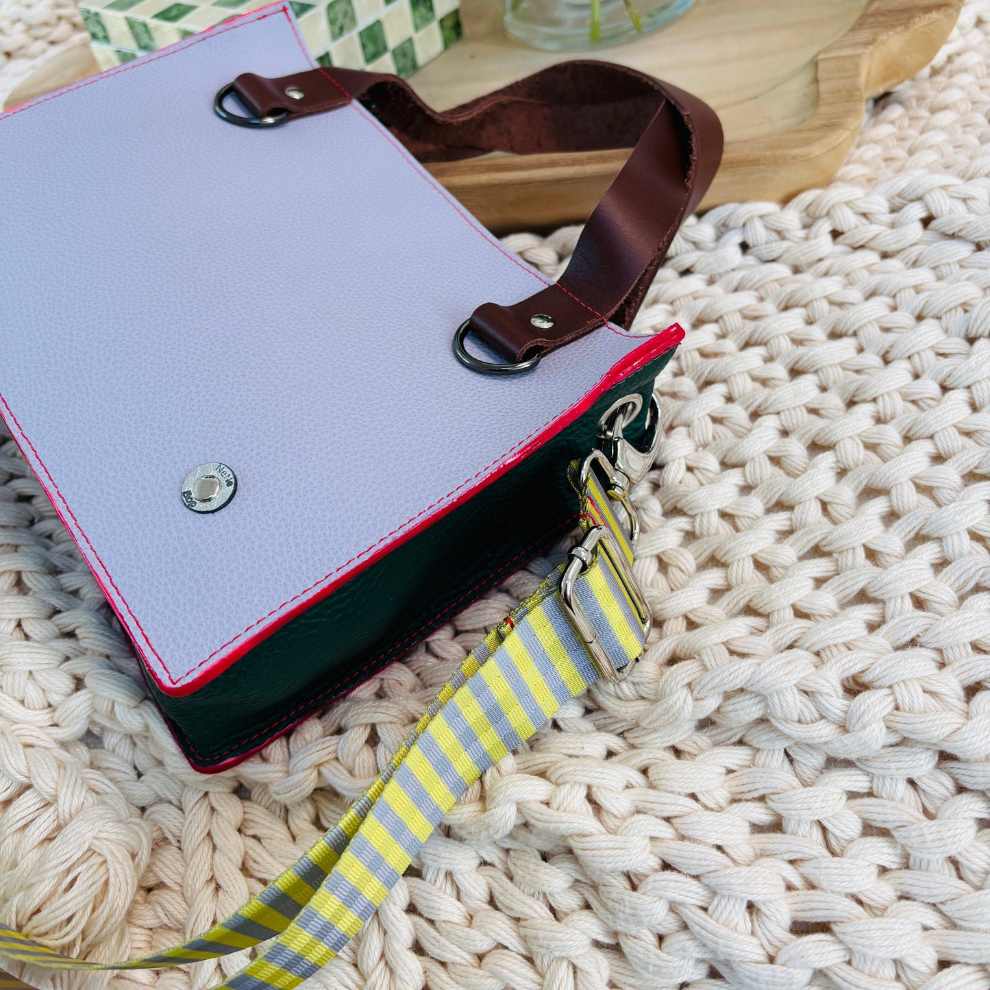 Little Sister Zipper Leather Tote - Lilac/Lemon
