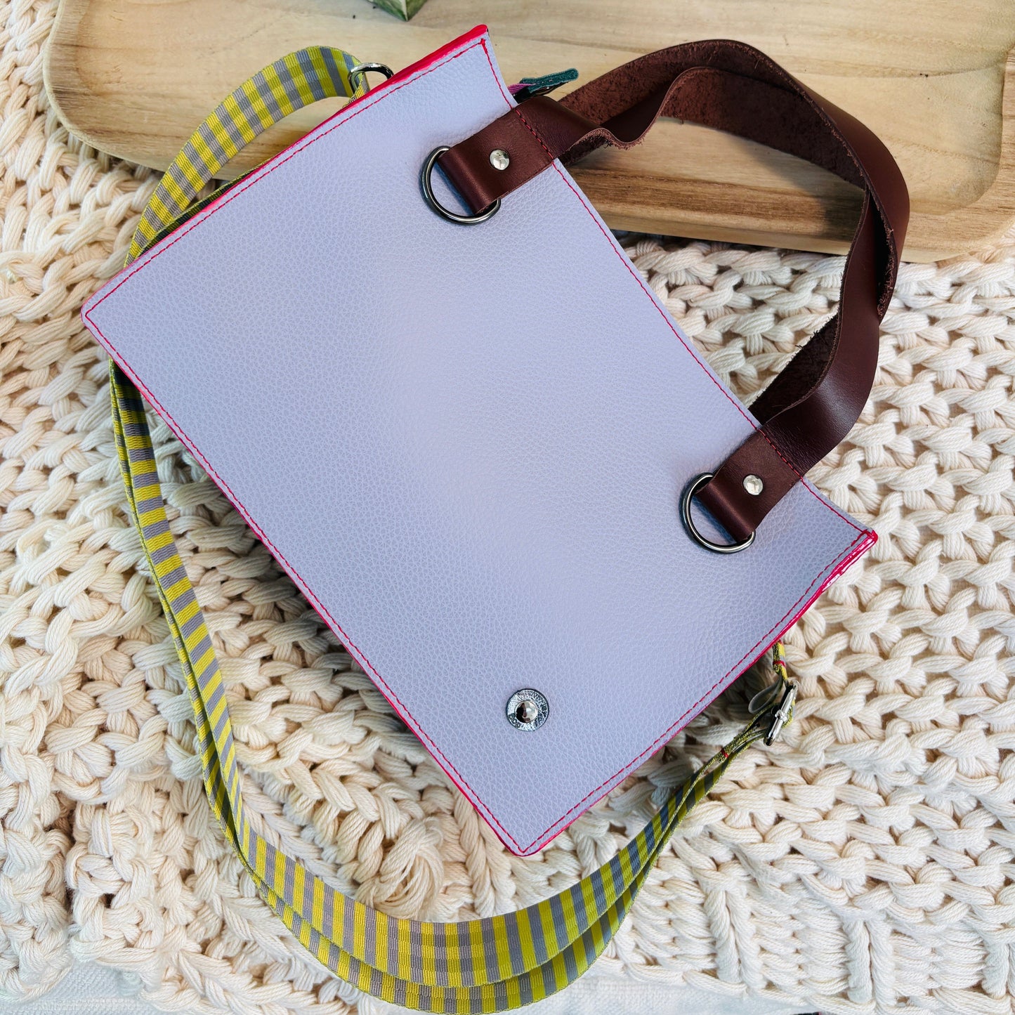 Little Sister Zipper Leather Tote - Lilac/Lemon