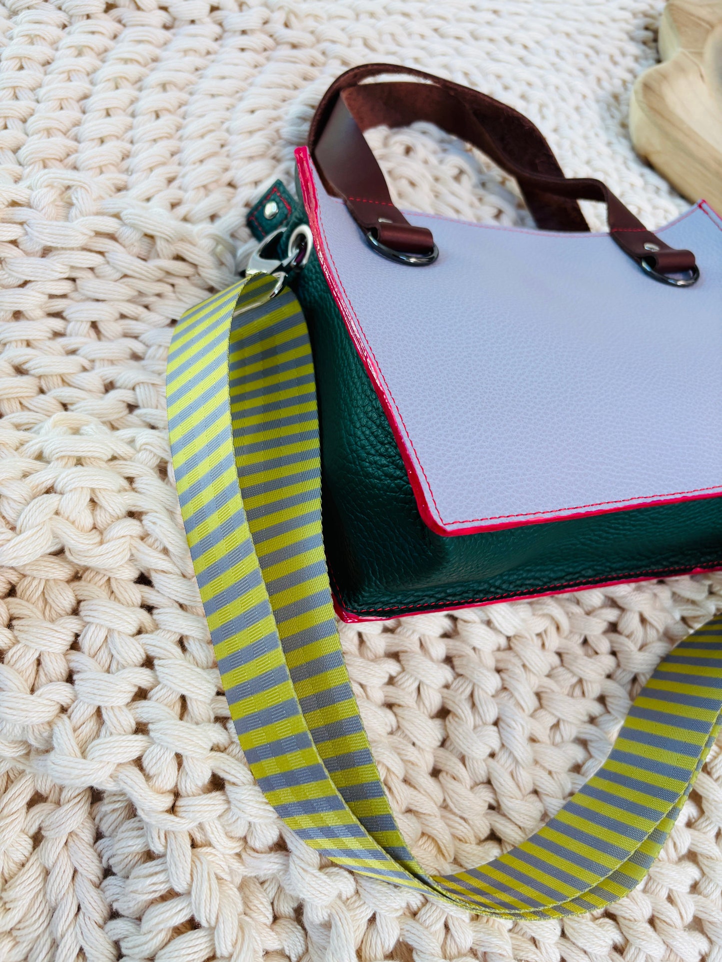 Little Sister Zipper Leather Tote - Lilac/Lemon