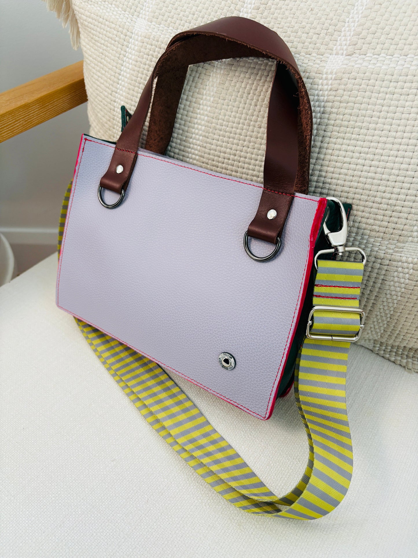 Little Sister Zipper Leather Tote - Lilac/Lemon