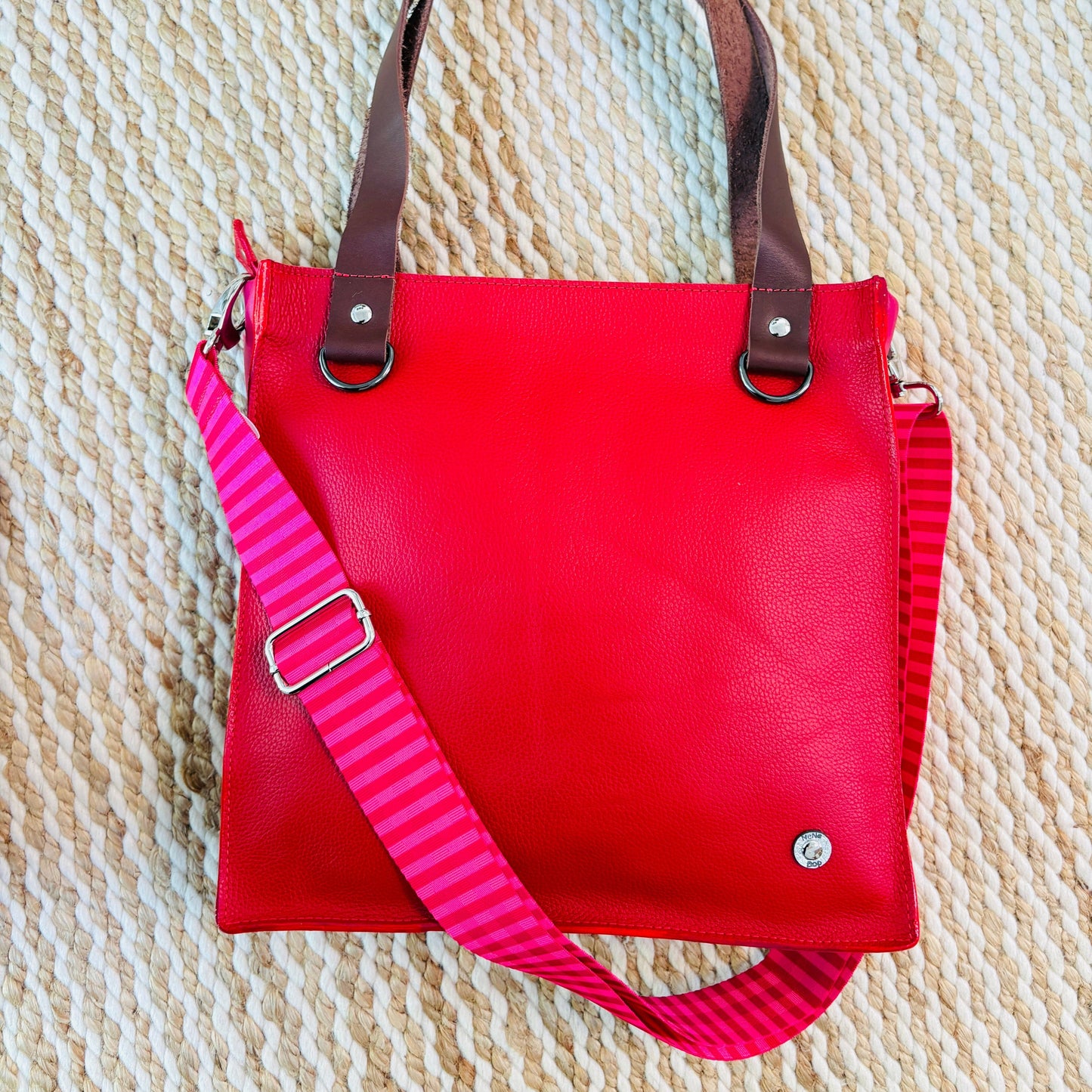 The Everyday Zipper Leather Tote - Red/Pink