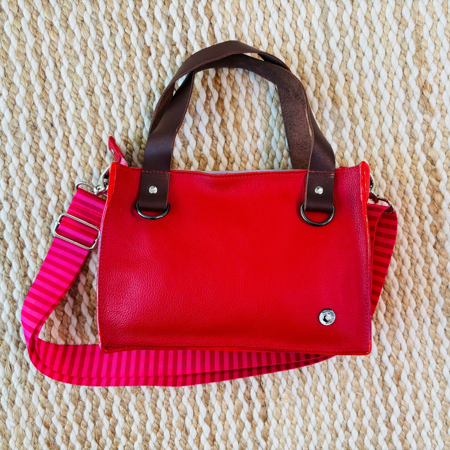 Little Sister Zipper Leather Tote - Red