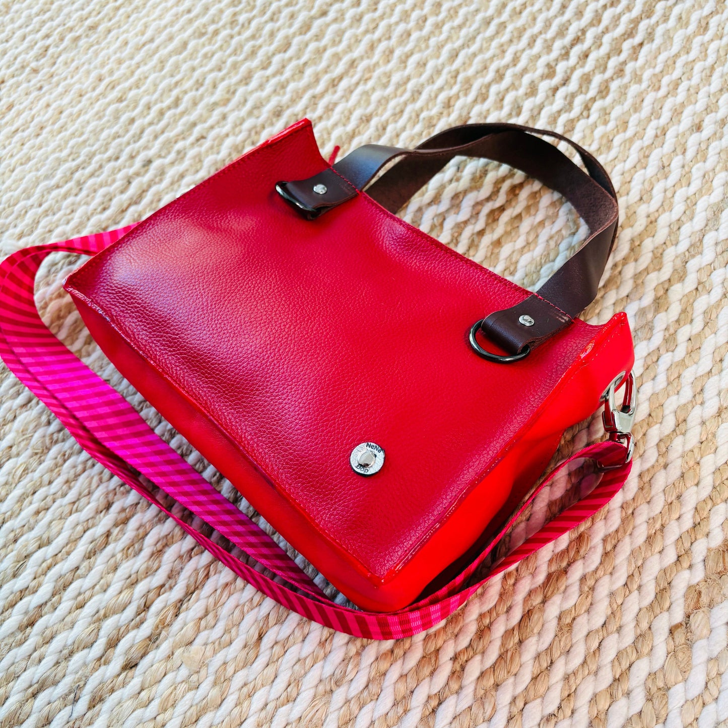 Little Sister Zipper Leather Tote - Red