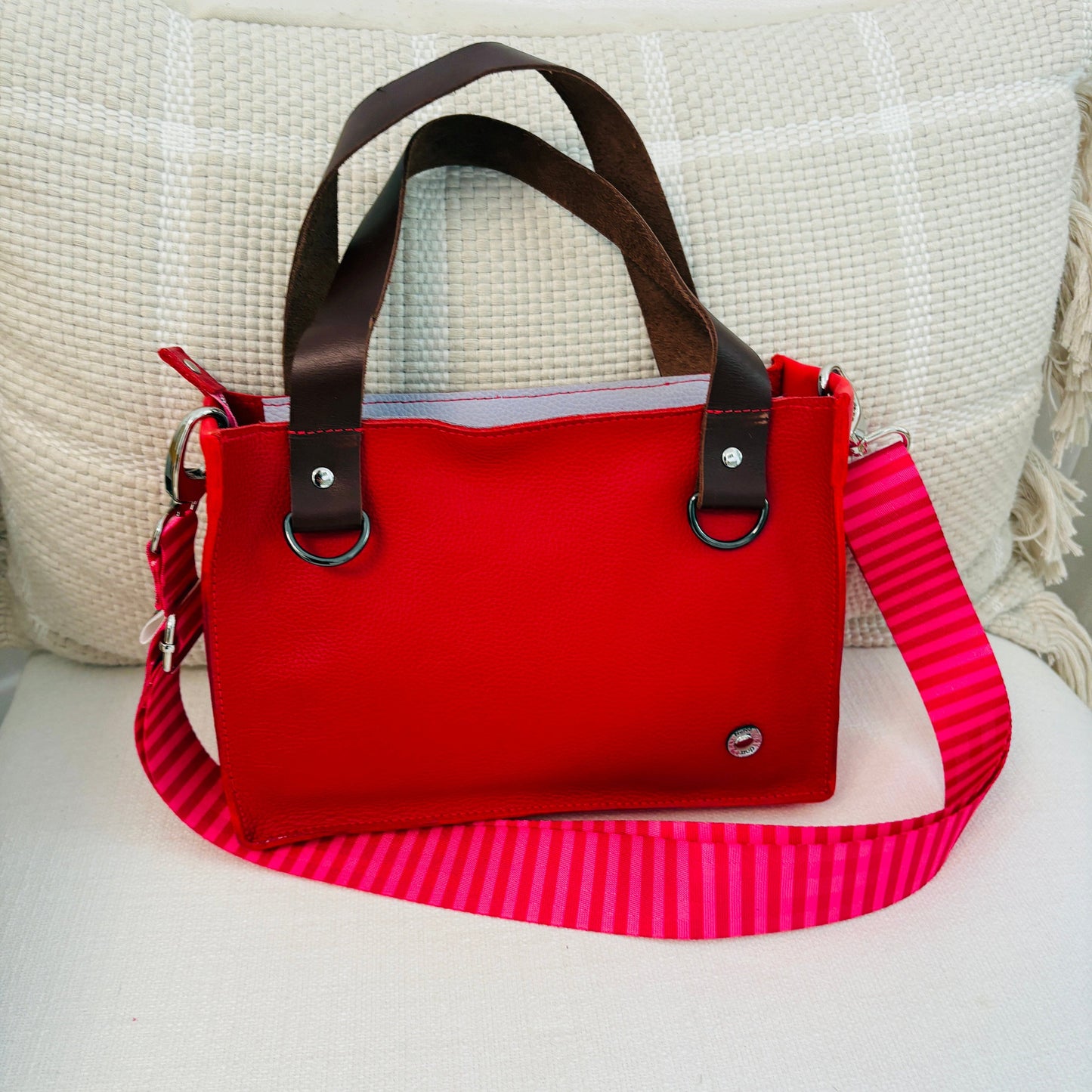 Little Sister Zipper Leather Tote - Red
