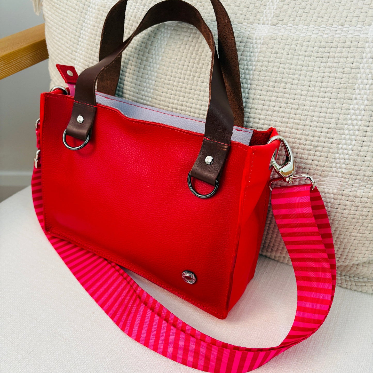 Little Sister Zipper Leather Tote - Red