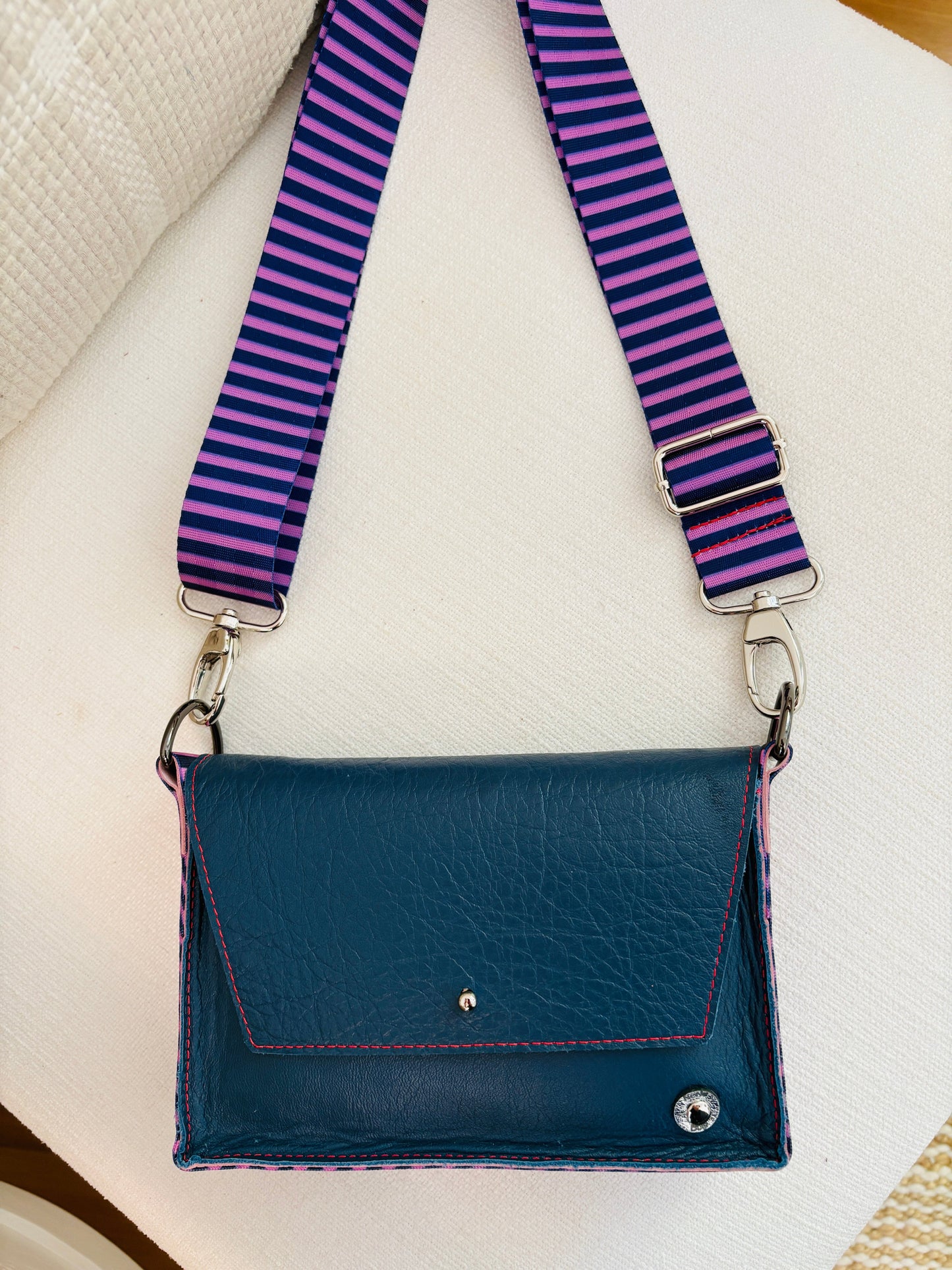 ALLY Mini - 4 in 1 Leather Bag - Navy/Purple Stripe