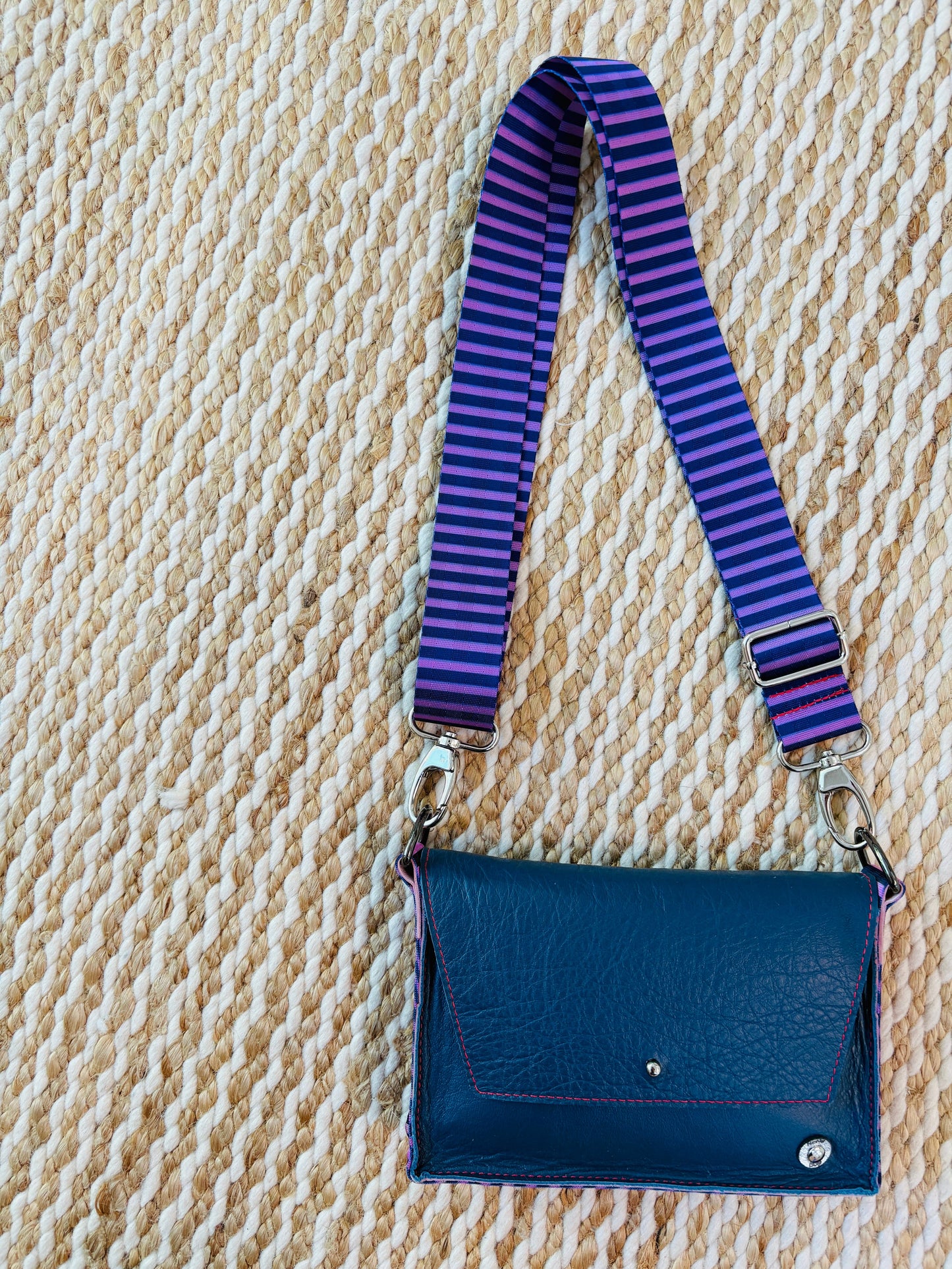 ALLY Mini - 4 in 1 Leather Bag - Navy/Purple Stripe