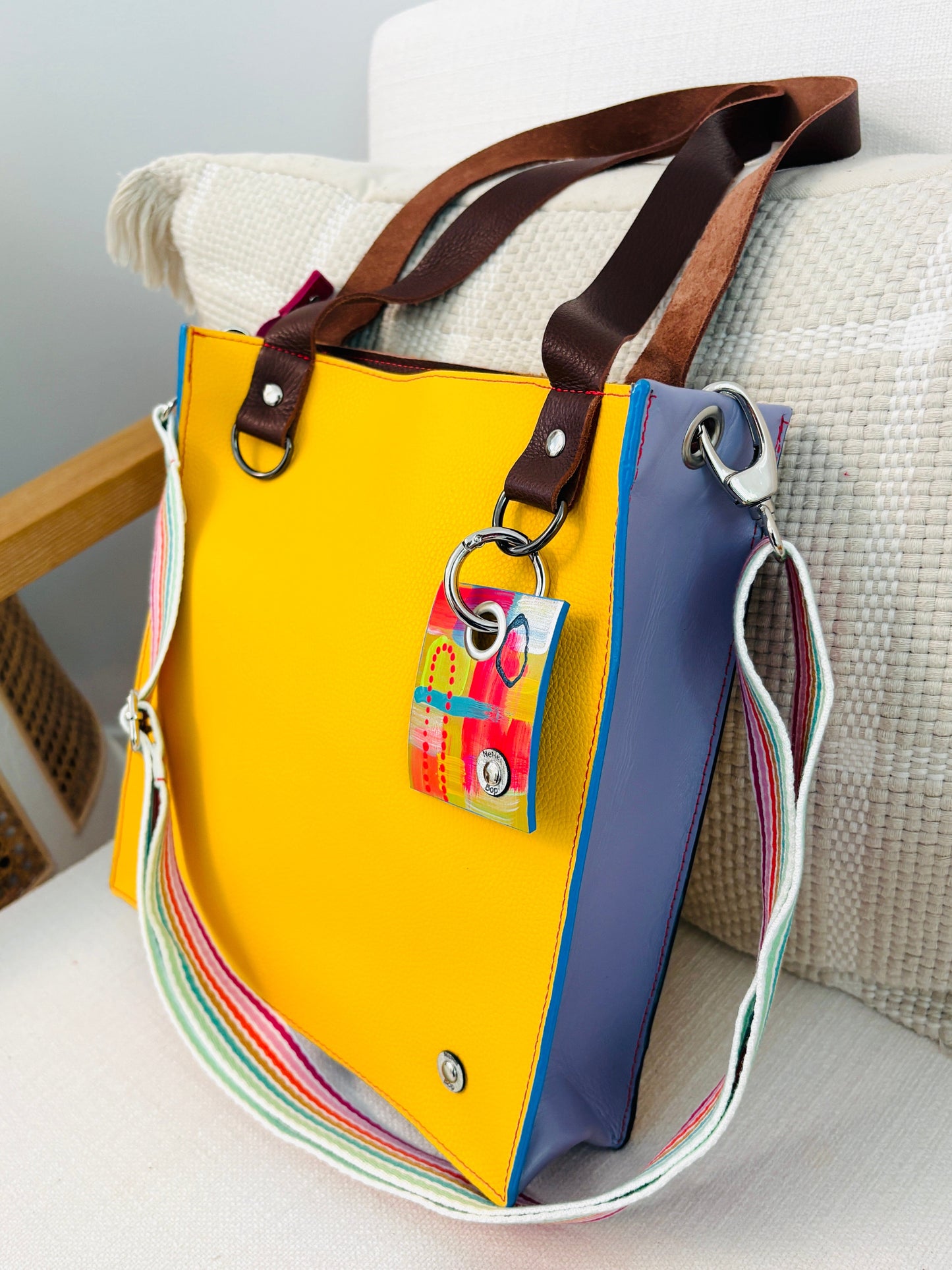 The Everyday Zipper Leather Tote - Yellow/Lilac