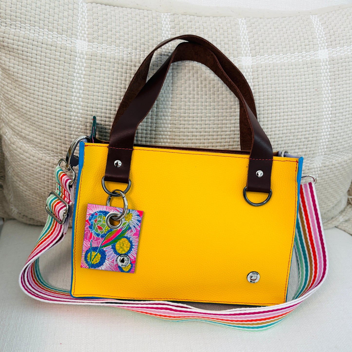 Little Sister Zipper Leather Tote - Yellow/Lilac