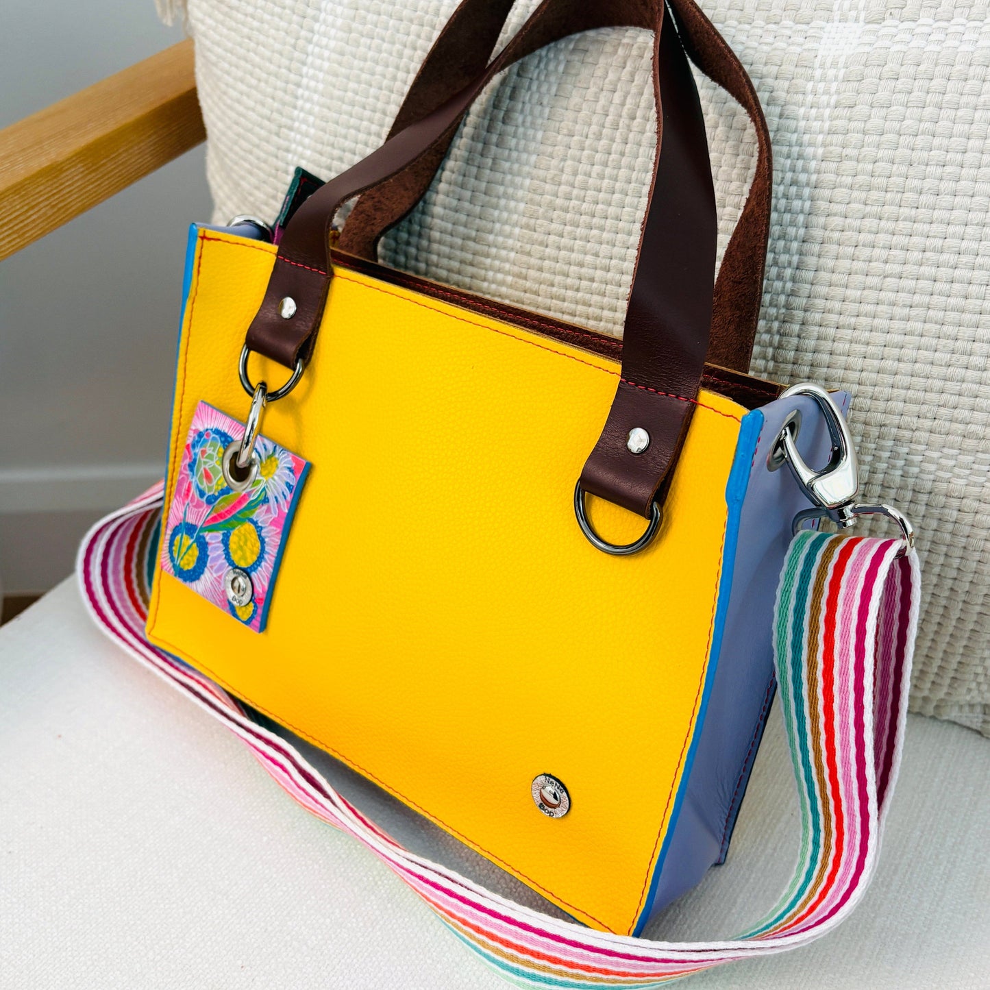 Little Sister Zipper Leather Tote - Yellow/Lilac