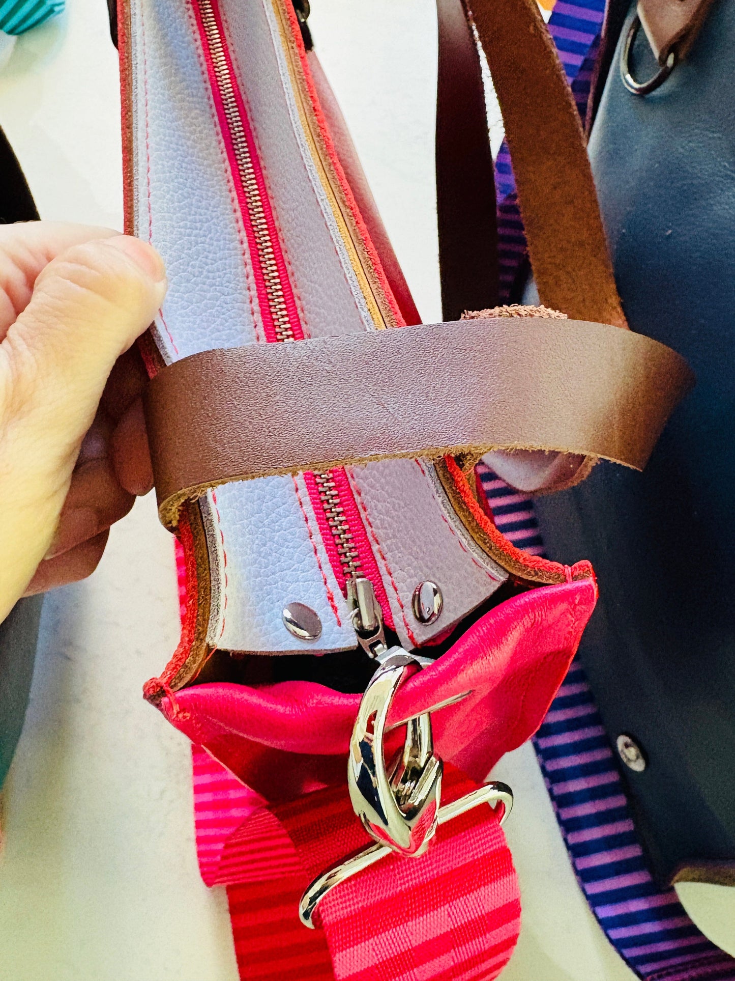 Little Sister Zipper Leather Tote - Red