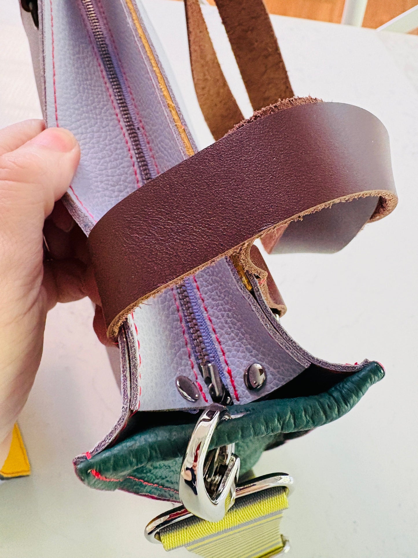 Little Sister Zipper Leather Tote - Lilac/Lemon