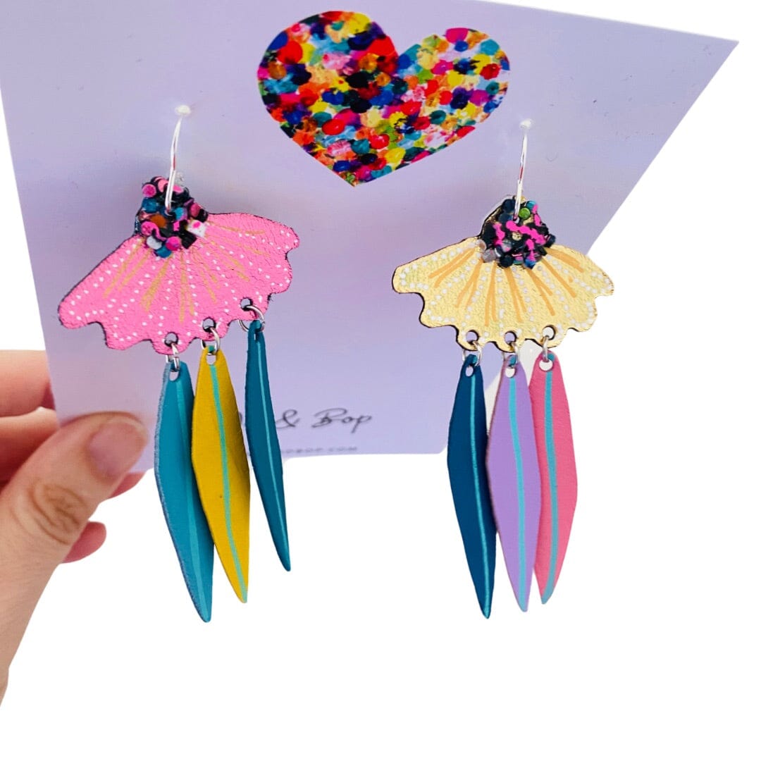 Fleurs - Pink Gold Leather Earrings