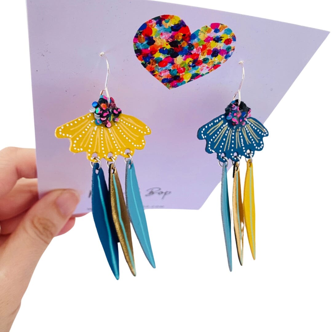 Fleurs - Yellow Blue Leather Earrings