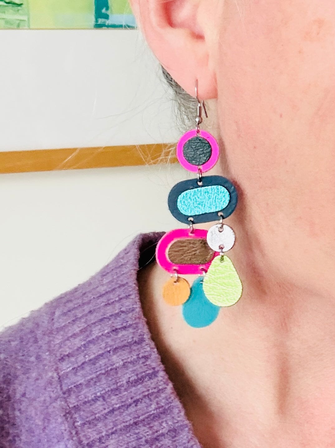 Retro Pebbles - Pastel Pop - Mega - Leather Earrings
